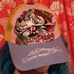 Pink Blue and Yellow Fox Ed Hardy Hat